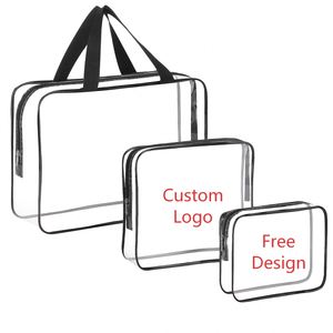 Bolsa de Aseo Transparente Reutilizable de PVC para Mujer, Bolsa de Viaje con Cierre, Bolsa de Maquillaje Impermeable con Etiqueta Privada - Product Image 1