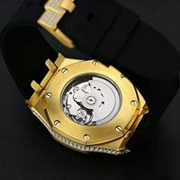 Montre automatique de luxe en moissanite ronde, pavée de diamants, étanche, bracelet sport, vente en gros, marque privée, cadeau pour homme