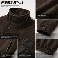Blouson Bomber en Laine Personnalisé pour Homme, Style Streetwear Marron Oversize, Boutons Asymétriques, Col Montant, Fabrication OEM Marque Privée