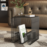 Table basse en métal de style nordique minimaliste moderne, avec structure en fer, design élancé et mini étagère de rangement, table d'appoint de canapé créative et populaire