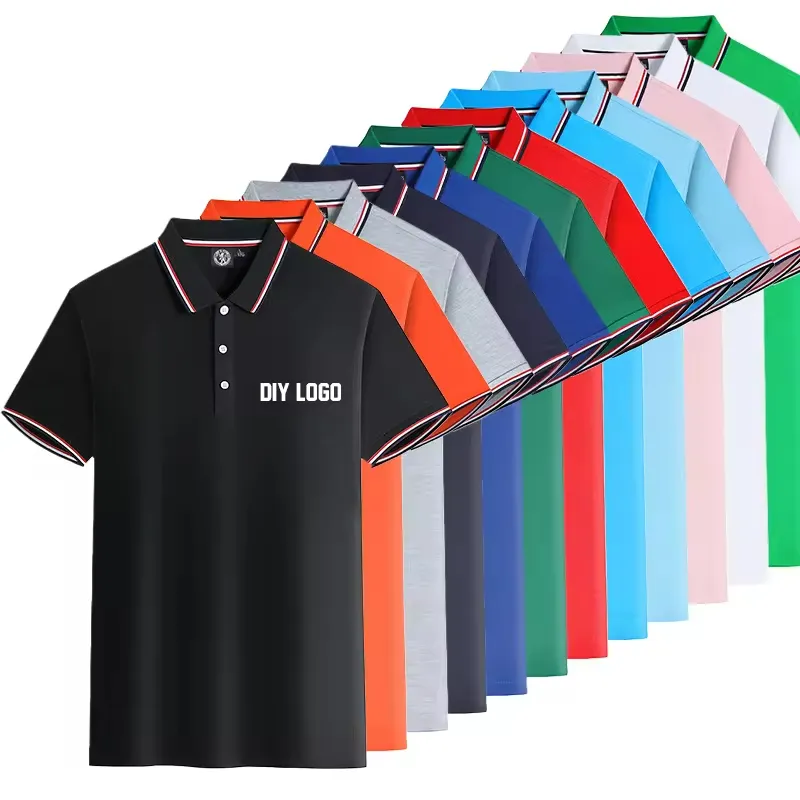 Customized high-quality 200g embroidered logo loose and breathable printed trend striped printed pullover men's polo shirt