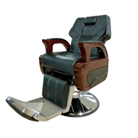 Fauteuil de Barbier Hydraulique Inclinable en PU Noir avec Accoudoirs en Bois et Base Chromée pour Salon de Coiffure et Institut de Beauté