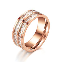 Luxe or Rose Double ramé carré Zircon bague en acier inoxydable femmes romantique fiançailles mariage fête bijoux femmes cadeau