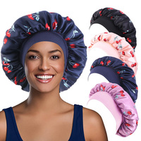 Bonnet en satin personnalisé avec logo, imprimé cerises, bonnet de nuit large en satin avec élastique pour cheveux bouclés, OEM