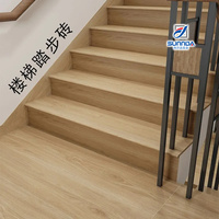 Carreaux de marche circulaires en grain de bois à bord rectifié de luxe prix usine anti-dérapant avec carreaux d'escalier en porcelaine pour marche et contremarche