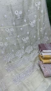 Belle douce pure soie organza Saree Chikan brodé à la main doré Mukesh personnalisé Dyeble couleur Blouse collection traditionnelle - Product Image 2