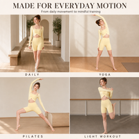 Ensemble de yoga haut de gamme personnalisé pour femme : haut court à manches longues torsadé et short cycliste taille haute – Idéal pour le Pilates, l'entraînement et la gym