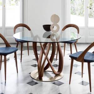 Table à manger ronde en marbre noir de Noyer d'Amérique, style minimaliste italien, table à manger en bois massif et verre - Product Image 1