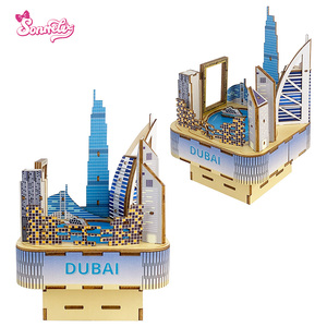 Boîte à musique mécanique en bois 3D DIY de Dubaï avec <span class=keywords><strong>bateau</strong></span> de croisière rotatif, jouet de construction STEM à remonter, cadeau pour adultes et adolescents - Product Image 1