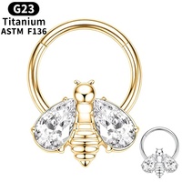 Cincin Septum G23 Berengsel Model Klasik Lapis Emas dengan Anting Gantung Bentuk Lebah dan Zirkon, Perhiasan Tindik Hidung Modis