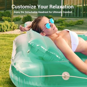 ที่นอนเป่าลมสำหรับอาบแดด รูปทรงสี่เหลี่ยมผืนผ้า สีชมพู ทำจาก PVC สำหรับผู้ใหญ่ ใช้กลางแจ้ง - Product Image 4