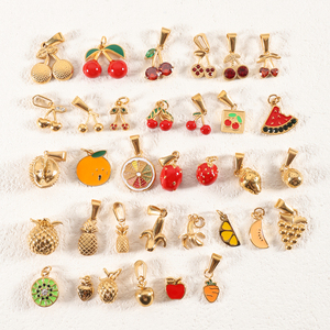 Tối Giản Tự Làm Vòng Cổ Mặt Dây Chuyền 18K Mạ Vàng Không Thấm Nước Men Trái Cây Quyến Rũ Đá Anh Đào Dâu Tây Chanh Quyến Rũ Mặt Dây Chuyền - Product Image 3