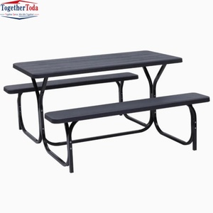 Nouvel ensemble table et banc de jardin télescopique noir de haute qualité, design 2-en-1 pour repas et loisirs en extérieur - Product Image 2
