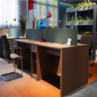 Escritorio de Oficina con Paneles de Privacidad Silenciosos, Escritorio Moderno Ergonómico de Madera MDF con Almacenamiento