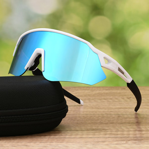 Lunettes de soleil de sport pour cyclisme, monture blanche, verres miroir, forme bouclier, lentilles en plastique PC, pour hommes, performance en extérieur - Product Image 1