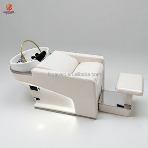 Nuevo <span class=keywords><strong>Lavacabezas</strong></span> Moderno Blanco de Cuero PU Duradero Estilo Tailandés Semi-Reclinable con Silla y Reposapiés - Product Image 1