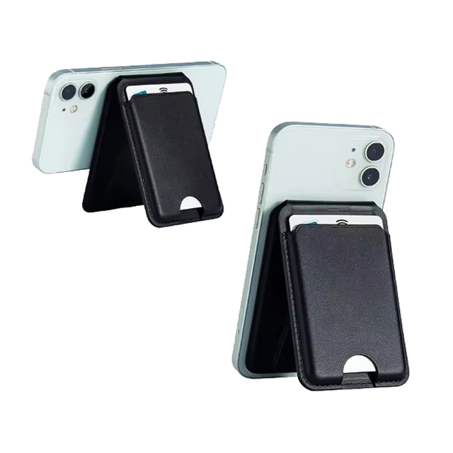 Men's Black Microfiber PU Leather Phone Stand Wallets with RFID Blocking Card Holder Strong Magnetic Wallet for Iphone Case