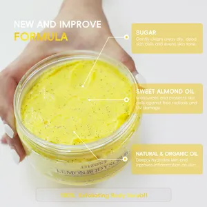 Private Label Best 100% Organic Ingredient Whitening Body Face Pedicure Body Scrub Exfoliating Lemon Sugar Whitening Body Scrub