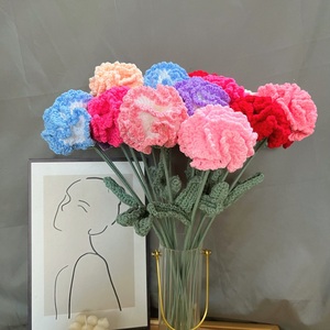 Bouquet de carnations au crochet fait main, tissé à la main, pour la fête des mères, cadeau pour amoureux et petite amie - Product Image 1
