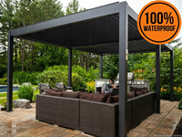 Pergola à lames orientables pour jardin avec capteur de pluie, toit en aluminium imperméable pour potager