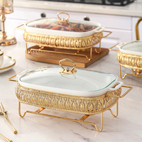 Ensemble de cocotte en céramique rectangulaire à double oreilles de luxe léger Casserole chauffante pour buffet en céramique avec couvercle en verre