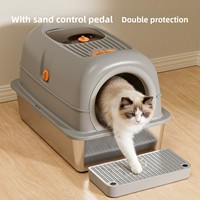 Bac à litière pour chat en acier inoxydable entièrement ouvert ou semi-fermé, anti-éclaboussures, fournitures pour animaux de compagnie en gros de Chine