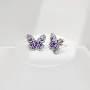 wholesale 925 plata sterling silver butterfly <b>Crystal</b> Rhinestone <b>earring</b> party summer purple colorful zircon women <b>stud</b> <b>earrings</b> - Product Image 4