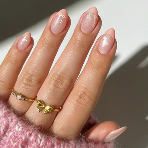 24 pièces/ensemble <span class=keywords><strong>Faux</strong></span> <span class=keywords><strong>ongles</strong></span> courts à presser style ballerine française, motif papillons et fleurs, <span class=keywords><strong>adhésifs</strong></span>, couvrance totale, artificiels - Product Image 6