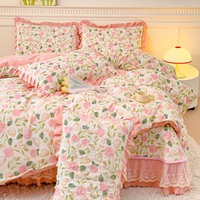 Parure de lit 4 pièces en velours matelassé épais pour l'hiver, avec housse de couette chaude imprimée à volants en dentelle, vente en gros
