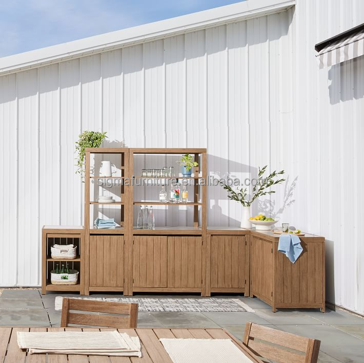 New Arrival Build Your Own Customizable Outdoor Furniture  Teak Wood All Weather Kitchen Cabinet Shelf Set