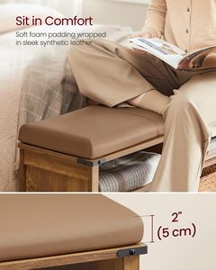 Banc de rangement pour chaussures en bois SENYU avec siège rembourré, étagère à 6 niveaux pour entrée, design moderne - Product Image 4