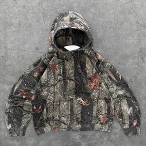 Sudadera con Capucha Extra Grande de Camuflaje Techwear para Hombre 2025 - Estampado de Bosque, Estilo Urbano Desgastado, Sudadera Corta Informal de Otoño - Product Image 4