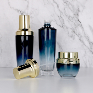 Green Gradient Luxury Customized Skincare <b>Bottles</b> Customized Black Glossy Finish Cosmetics Container Empty With Pump Cap <b>Dropper</b> - Product Image 1