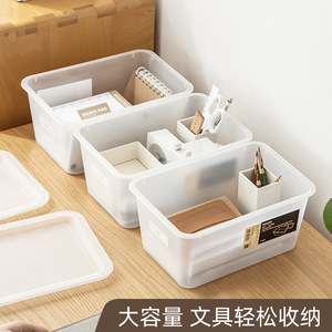 Desktop Storage Box Plastic With Lid Stackable <b>Rectangle</b> Frosted White Organizers - Product Image 5
