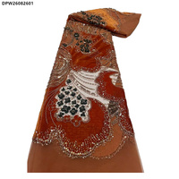 Matériaux pour robe de fête de style nigérian, broderie africaine, fleurs en velours, tissu en dentelle de tulle français avec paillettes