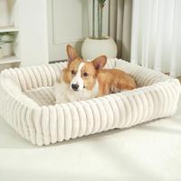 Coussin orthopédique de luxe pour chien, carré, rayé, en peluche, chaud et doux pour l'hiver, confortable pour dormir, sans assemblage, vente en gros