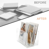 Porte-revues en acrylique transparent à 3 compartiments, fabrication OEM, pour bureau, école, maison
