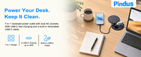 Prise de bureau ronde rétractable intégrée EU 7-en-1, câble USB-C PD 35W, 2 prises AC, 2 ports USB-A, couvercle magnétique