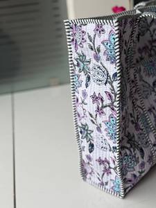 Handcrafted Floral Quilted Cotton <b>Lightweight</b> Eco-Friendly Foldable Open Top Tote <b>Bag</b> Ethnic Indian Block Print Large Capacity - Product Image 3