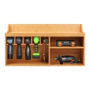 Wooden bamboo wall mount tool holder storage shelf storage rack power tool organizer