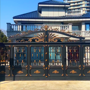 Puerta de hierro con recubrimiento de polvo negro estilo europeo Qifan con diseño de adorno dorado para uso exterior. - Product Image 4