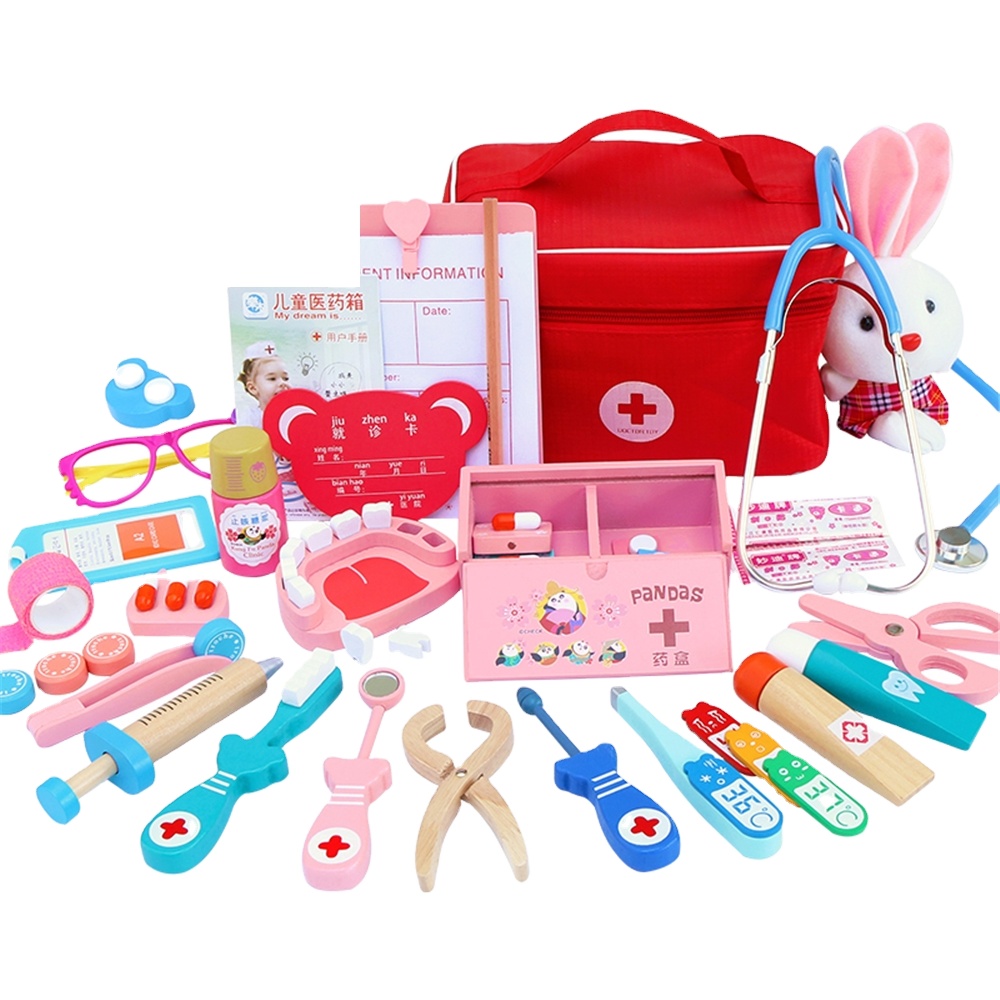 Игрушки для детей, девочка, мальчик, дети, ролевые игры, деревянные докторские игрушки, красный медицинский набор, наборы для стоматологической медицины, тканевые сумки, упаковочные игры