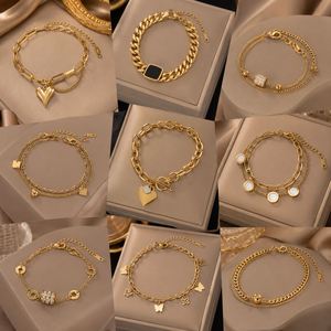 Pulsera de Mariposa Cuadrada Pequeña con Números Romanos, Chapada en Oro de 18K, Acero Inoxidable 316L, Estilo Cubano - Product Image 2