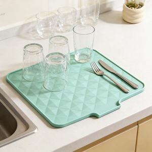 Multifunctional Reusable <b>Food</b> Grade <b>Silicone</b> Drying Mat for Home Kitchen Countertop Use with Built-in Drainage Lip - Product Image 1