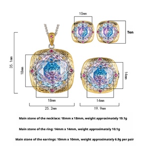 Vintage Eco-friendly Copper Blue Gradients Cubic Zirconia Necklace Set for Women High Quality 18-14mm Round Gem Jewelry Set - Product Image 2