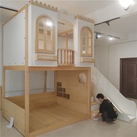 Cama litera doble de madera maciza JS Princess Castle para niños, cómoda y duradera para dormitorios, villas familiares y apartamentos