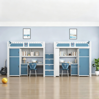 Lit superposé en métal pour enfants avec bureau, armoire et escalier, rangement gain de place, lit pour enfants pour dortoir