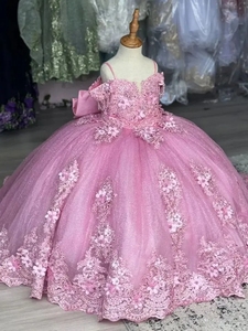 Vestidos <span class=keywords><strong>de</strong></span> Niña <span class=keywords><strong>de</strong></span> las Flores Personalizados para Bodas, Apliques, Largo hasta el Suelo, Perlas con Lazo, Precioso Vestido <span class=keywords><strong>de</strong></span> Princesa para Fiesta <span class=keywords><strong>de</strong></span> Cumpleaños - Product Image 3