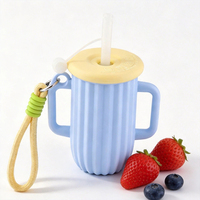 Nouvelle tasse en silicone de 245 ml avec paille et couvercle, tasse à bec réutilisable, tasse à boire portable avec cordon, tasse d'apprentissage portable en silicone