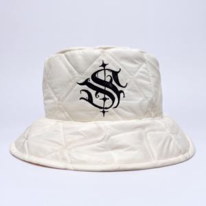 Sombrero de cubo acolchado personalizado al por mayor con logo bordado plano, sombrero de invierno con letras ajustables de algodón y lino laminado, informal - Product Image 2